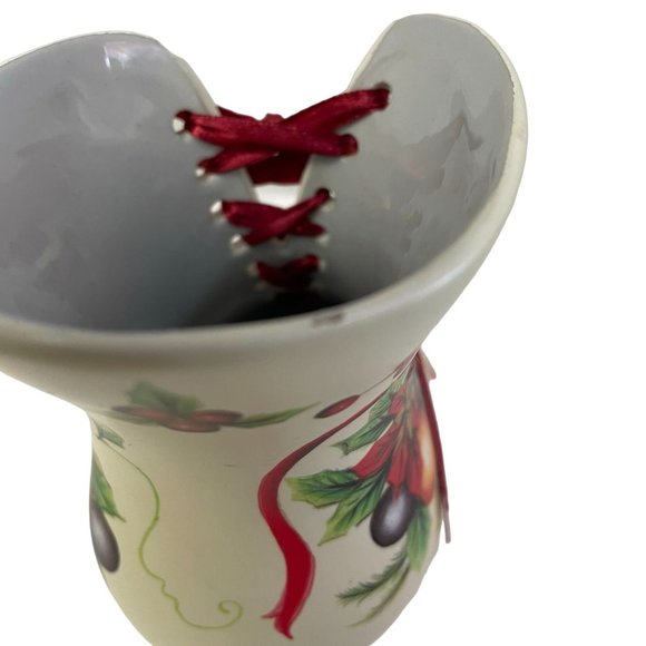 FOLK NORDIC Victorian Christmas Lace Up Floral Holiday Ceramic Boots Decor 6.5" - Picture 8 of 16